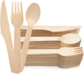 Disposable Cutlery Set, 200Pcs Wooden Compostable Utensils (100 Forks, 50 Spoons, 50 Knives) Eco-Friendly Forks And
