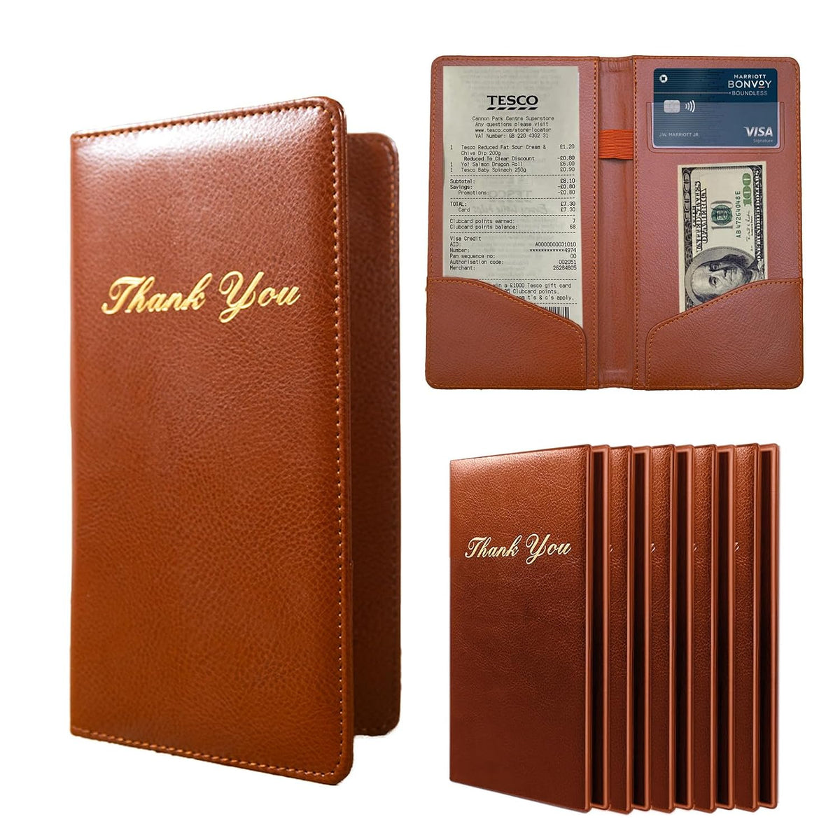Check Presenters for Restaurant, PU Leather 5 Packs Guest Check Book Waitress Books for Servers (5 Packs, Brown)
