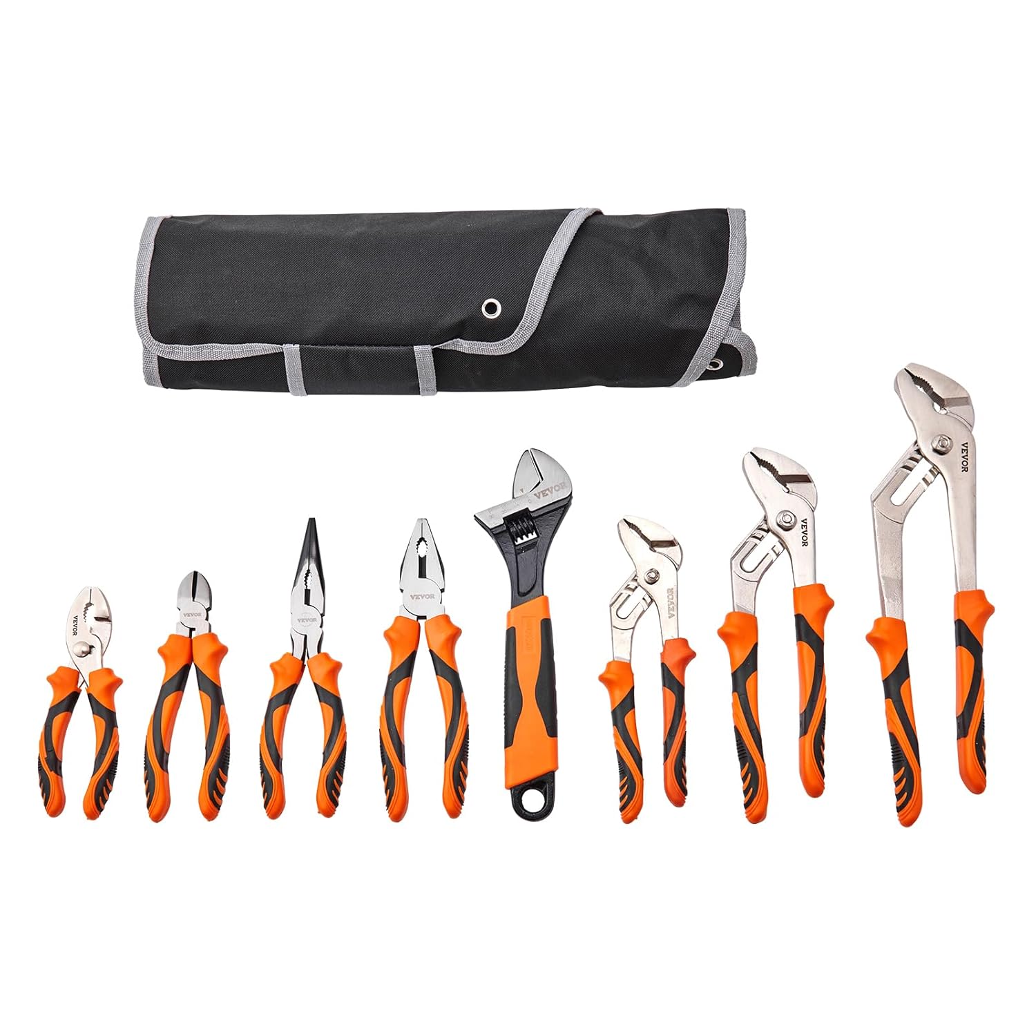 8-Piece Pliers Set, High Carbon Steel - 12", "10", "8" Groove & Linesman's Pliers & Adjustable Wrench & Tool Bag