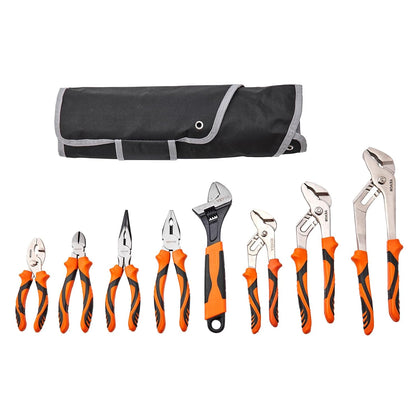 8-Piece Pliers Set, High Carbon Steel - 12", "10", "8" Groove & Linesman's Pliers & Adjustable Wrench & Tool Bag