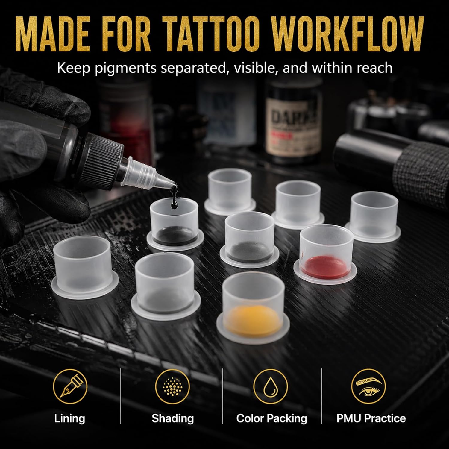 250Pcs Tattoo Ink Caps with Base #20mm X-Large, Clear Disposable Ink Cups for Permanent Makeup, Extra Wide