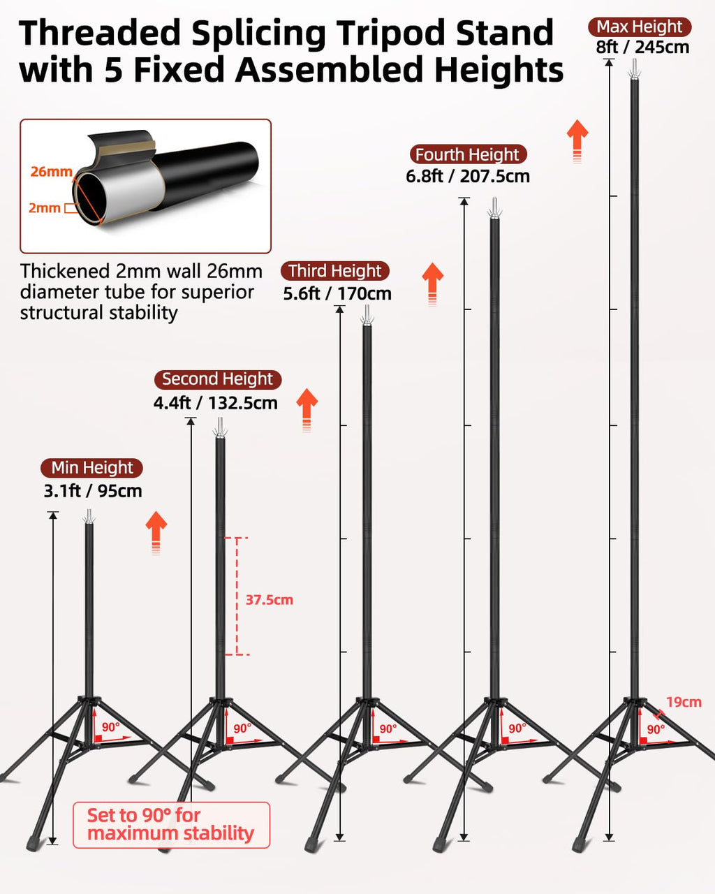 Heavy Duty Backdrop Stand 10×8ft - 7 Optional Widths, Easy Setup