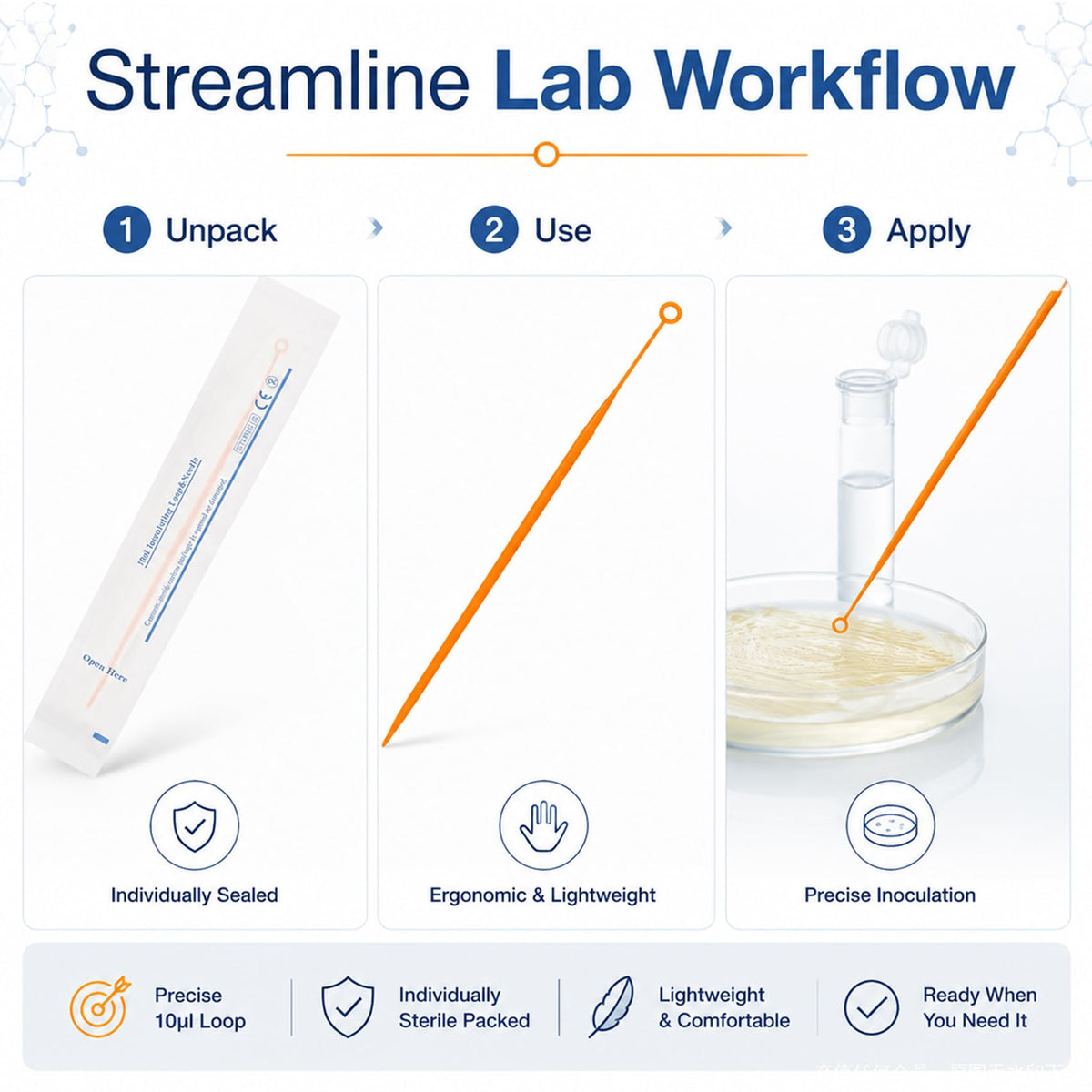 10ul 100pcs Disposable Sterile Inoculating Loops