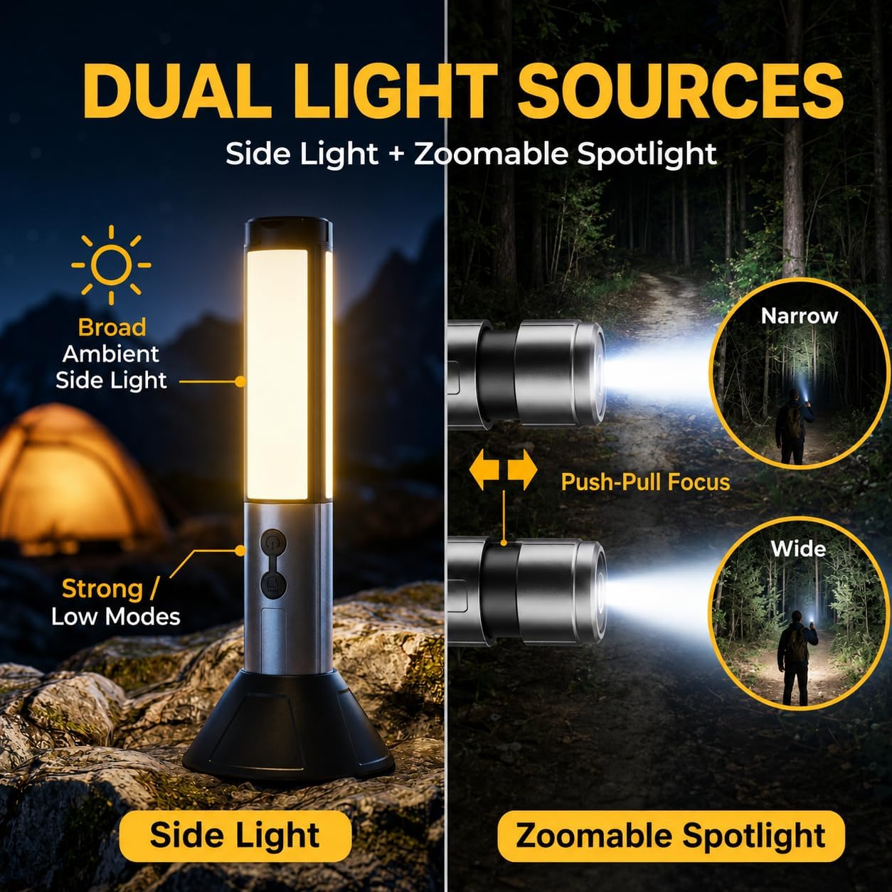 Rechargeable Camping Lantern, 8000mAh Telescoping LED Work Light with 5-Section Adjustable Height, Bottom Spotlight