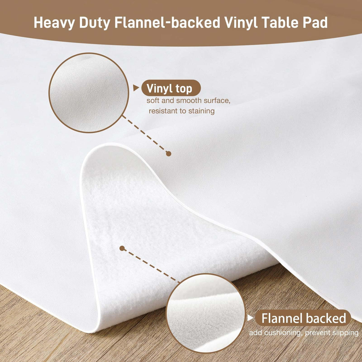 Table Protector Pad with Flannel Backing, Heavy-Duty Vinyl Table Padding Under Tablecloth, Waterproof, Heat
