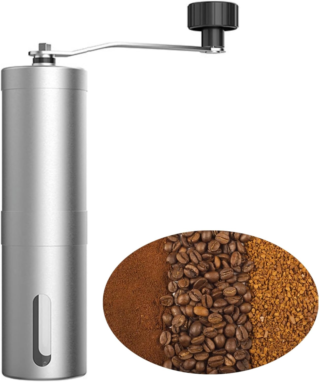 Portable Manual Stainless Steel Coffee Grinder, Ceramic Conical Burr | Multi Adjustable Settings, Detachable Hand