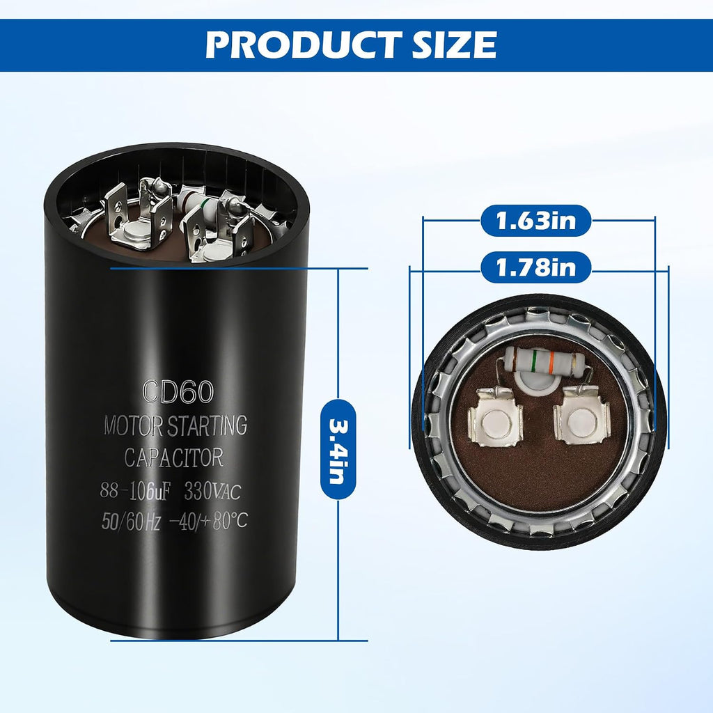 43-17075-04 Air Conditioner Condenser Start Capacitor 88-106 UF 330VAC Replacement Capacitor