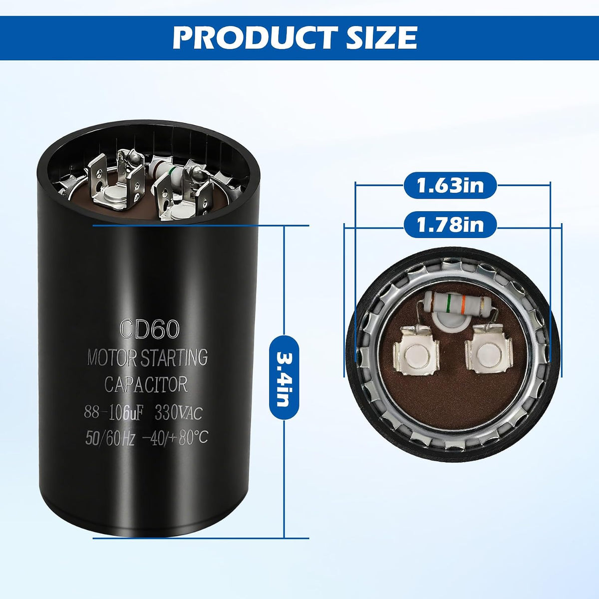 43-17075-04 Air Conditioner Condenser Start Capacitor 88-106 UF 330VAC Replacement Capacitor