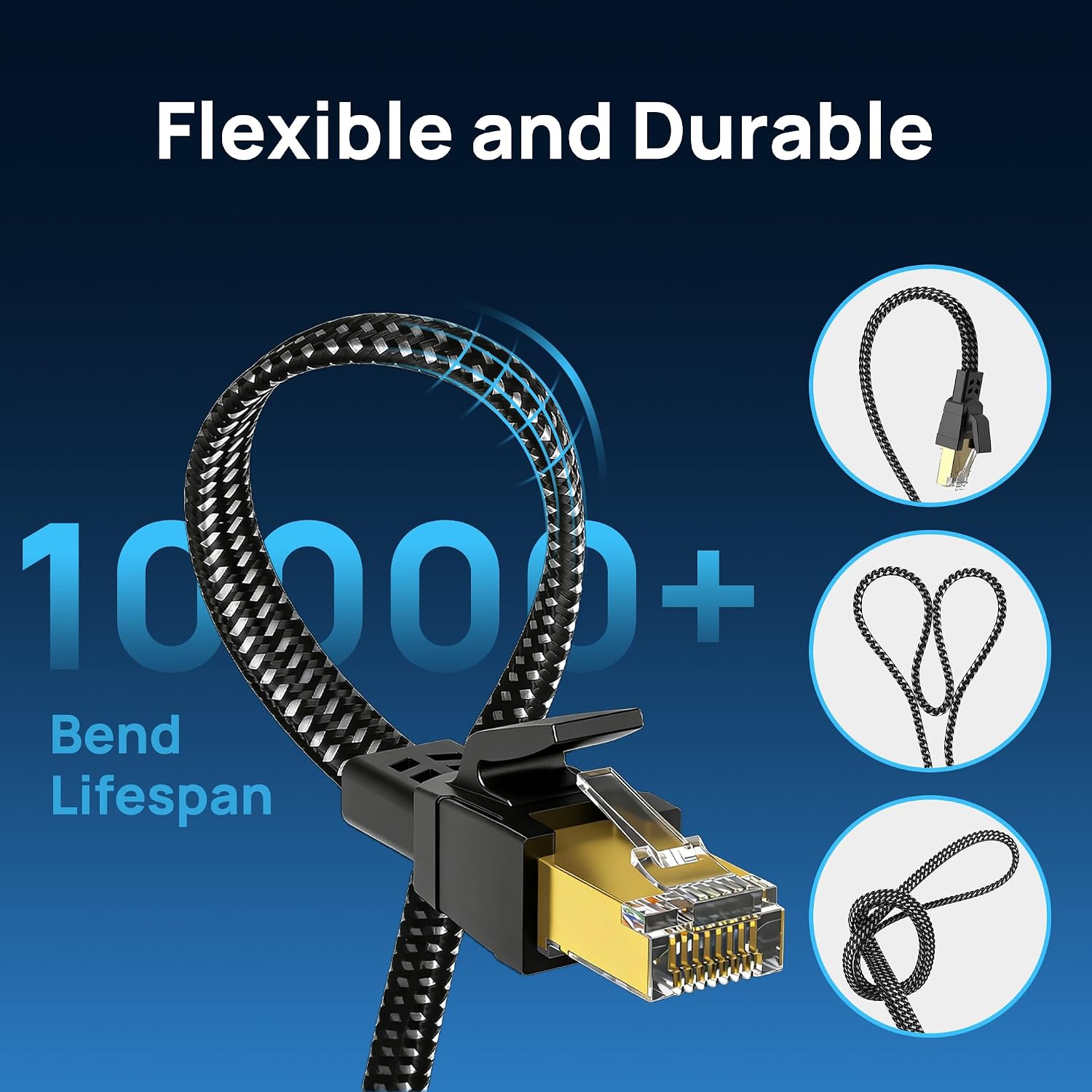 Cat 8 Ethernet Cable 50FT, High Speed Braided 40Gbps 2000MHz Network | Bare Copper Shielded SFTP Internet Cable