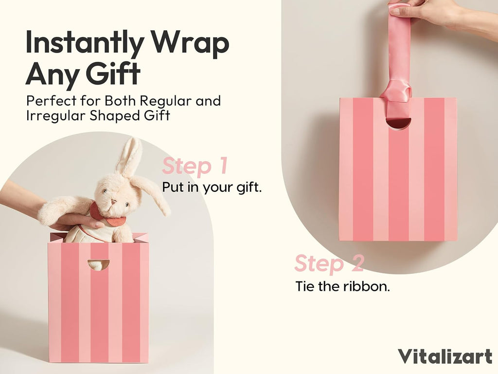 Striped Paper Gift Bags With Ribbon Handles Small Bulk Pack