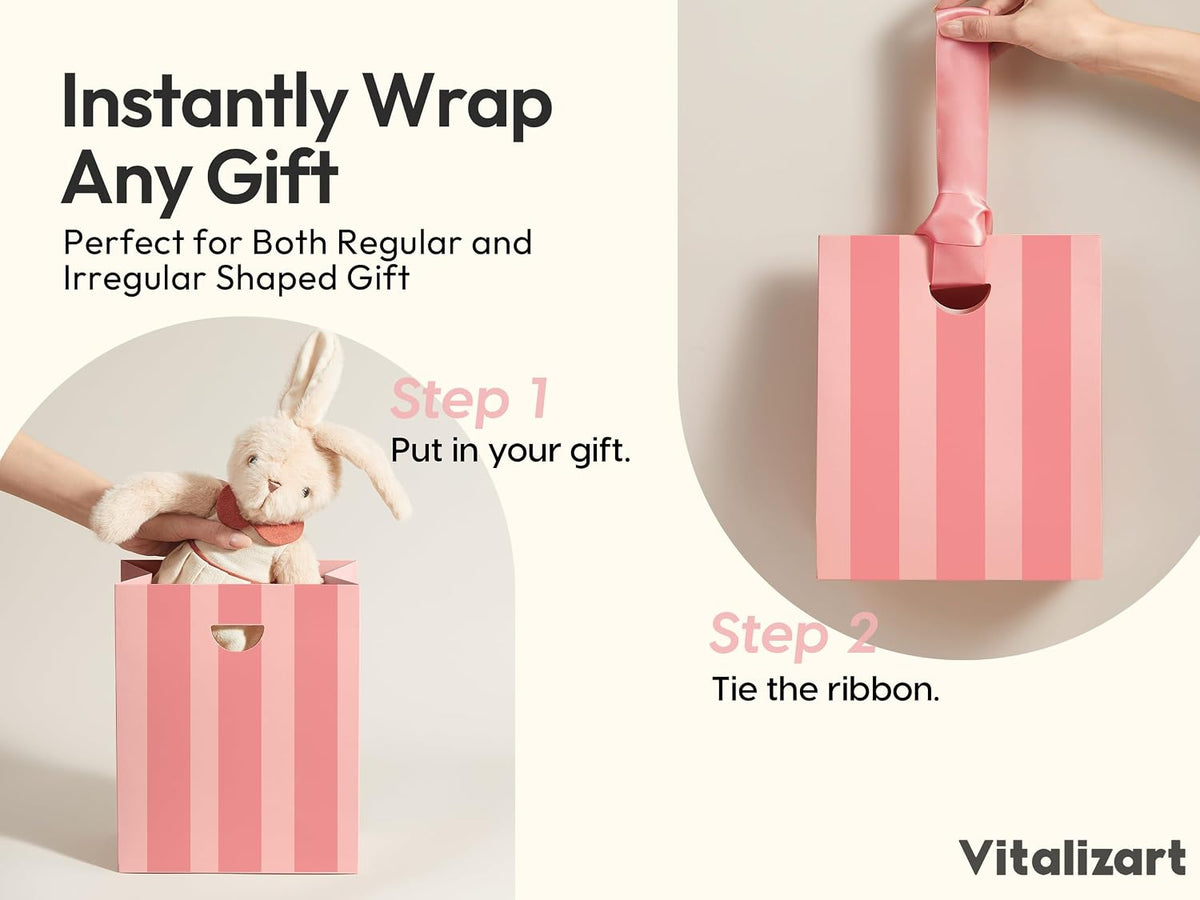 Striped Paper Gift Bags With Ribbon Handles Small Bulk Pack