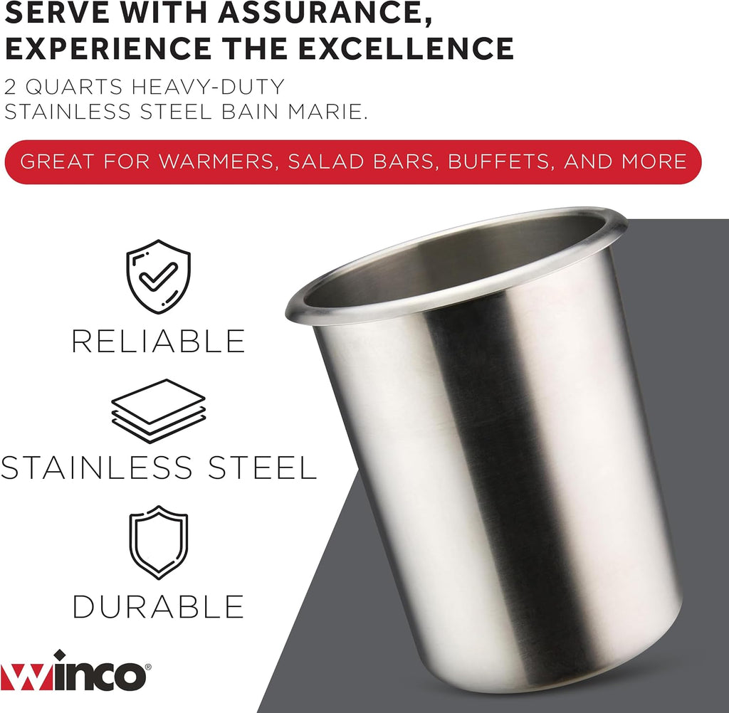 2 qt Silver Stainless Steel Bain Marie Pot Listed