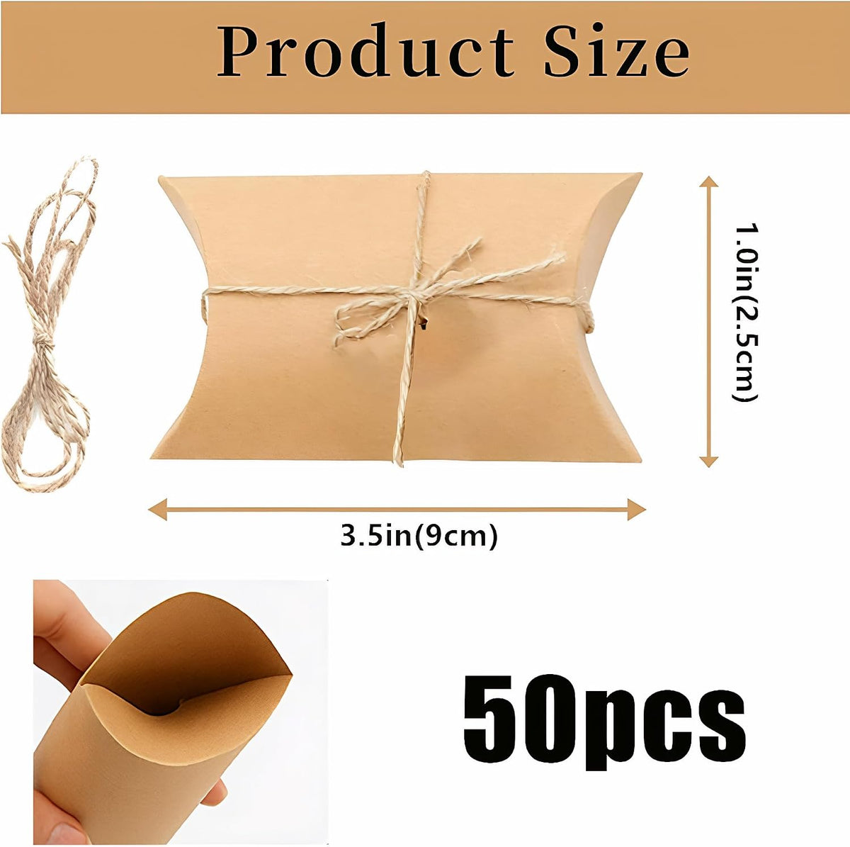 50 Pack Brown Paper Pillow Gift Boxes for Wedding Party Favors