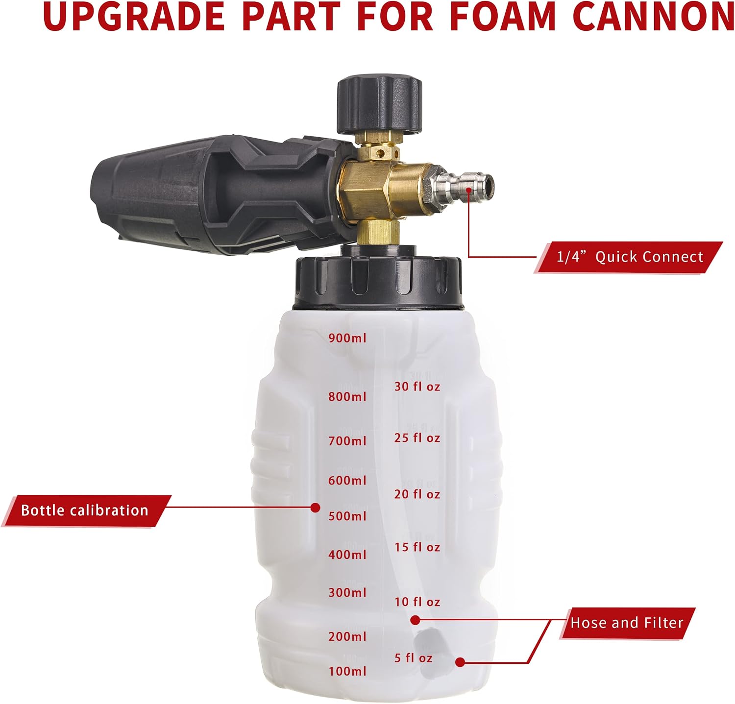 Foam Cannon for Pressure Washer, 5 Power Washer Tips,1 Liter | Adjustable Snow Foam Lance for Car Washing, 1/4 Inch