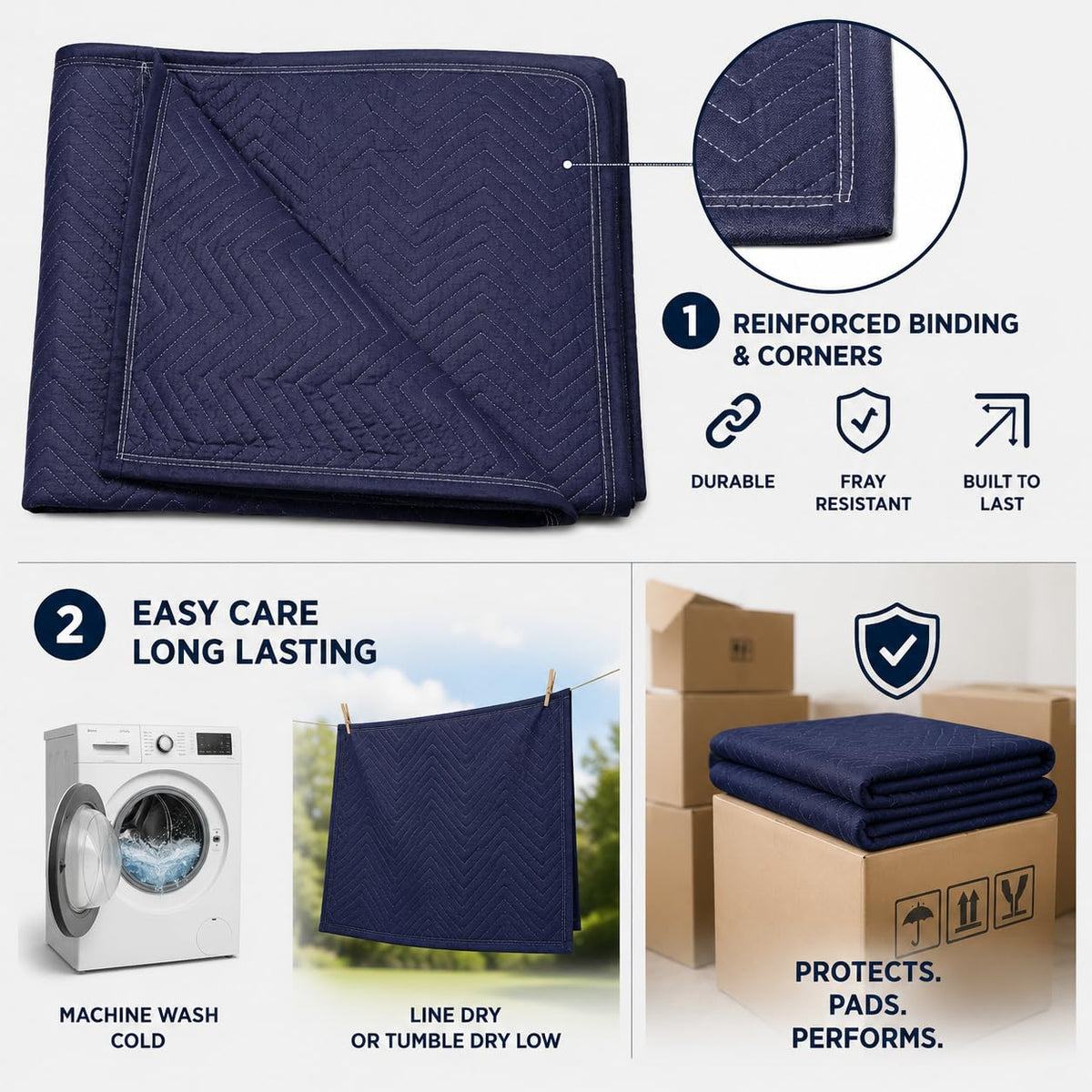 Moving Storage Packing Blankets, 80 x 72 Inches, Midnight, 4 Pack