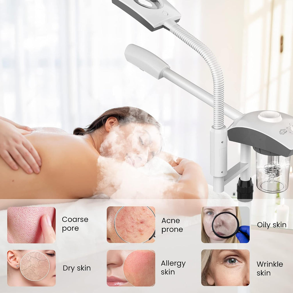 Professional Facial Steamer Tools for Esthetician, Skin Care and Deep Cleaning, 2 in 1 Face Machine with 3X