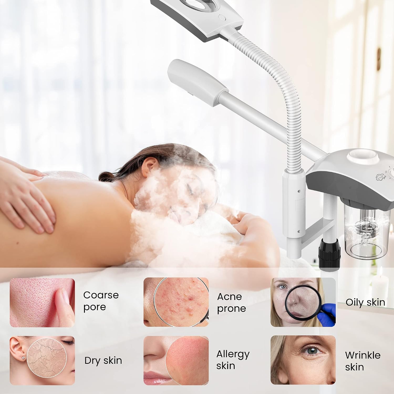 Professional Facial Steamer Tools for Esthetician, Skin Care and Deep Cleaning, 2 in 1 Face Machine with 3X