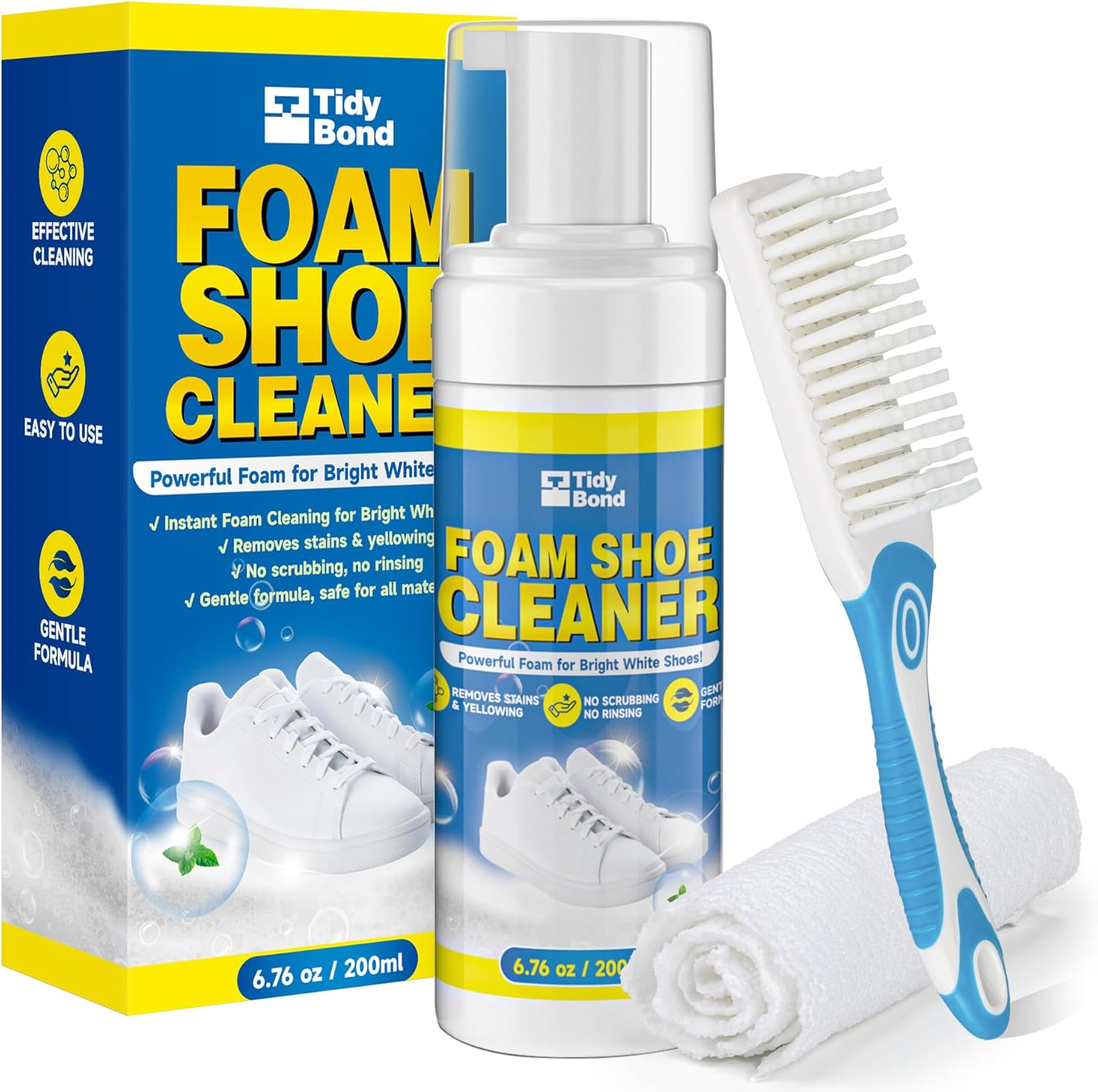 Shoe Cleaner Kit – Foam Cleaner for White Shoes & Sneakers, 6.76 fl oz | Fast Dirt And Stain Removal, Anti-Yellowing