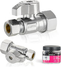 Pro 4PCS EFIELD 1/4 Turn Compression Straight Stop Valve | 1/2" Nominal (5/8" OD) Compression x 3/8" OD Water Shut