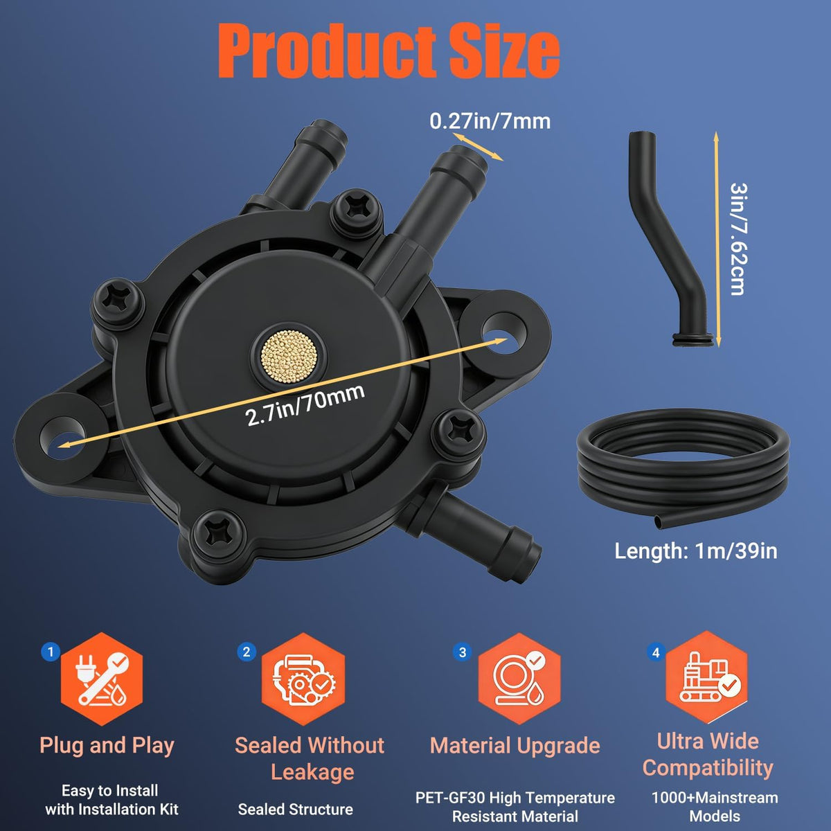 Fuel Pump Kit for Intek Extended Life V-Twin 18-26HP Small Engine Replacement for Kohler 24 393 04-S 24 393 16-S Compatible with Briggs Stratton 491922 691034 692313 808281 808656
