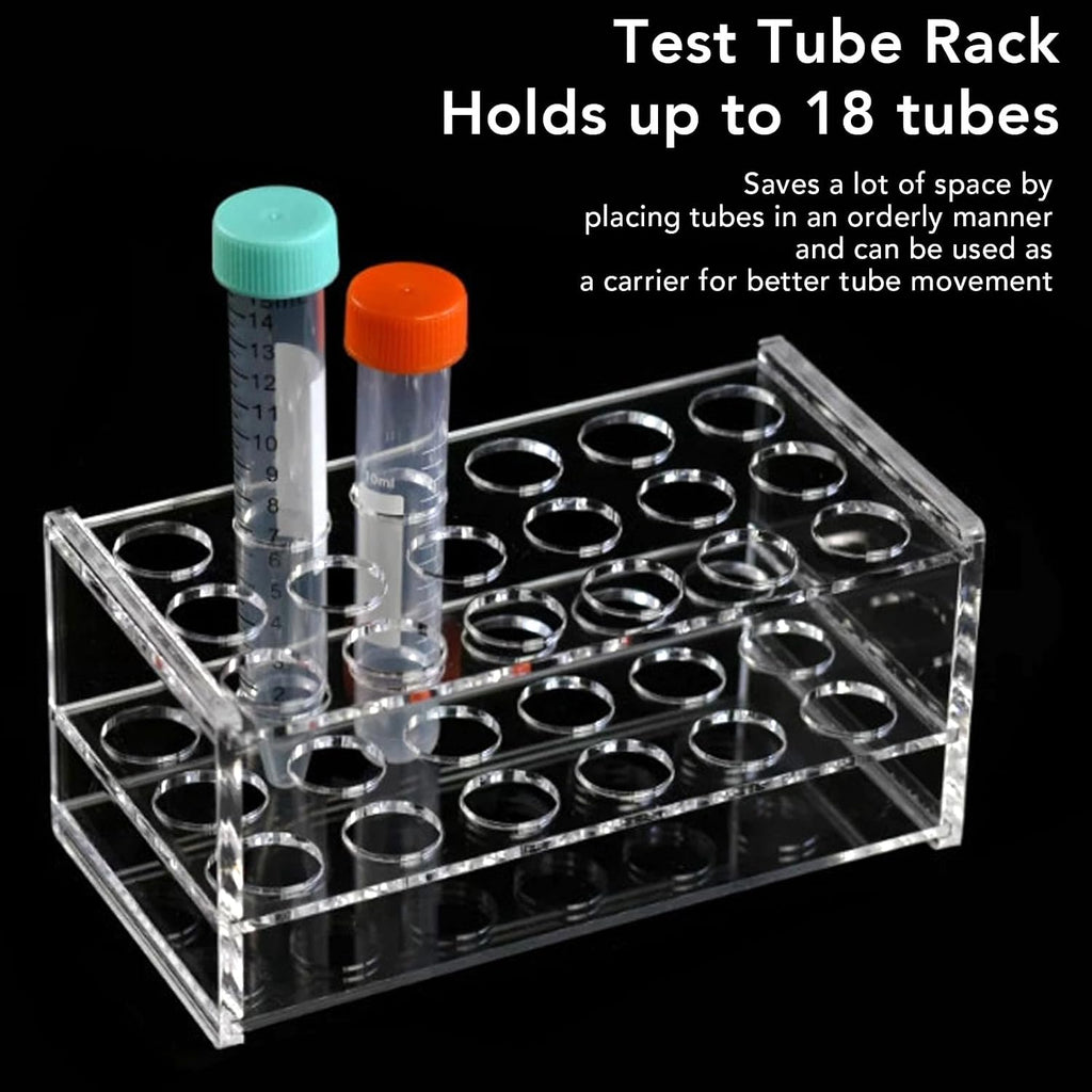 17mm Test Tube Rack with 18 Holes - Sturdy Transparent Centrifuge Tube Holder for 10ml and 15ml Test Fits 10ml 15ml