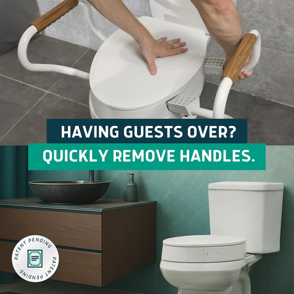 Solva Raised Toilet Seat with Handles - Elongated - Easy to Install Toilet Seat Risers for Seniors - Adds 3 Inches &