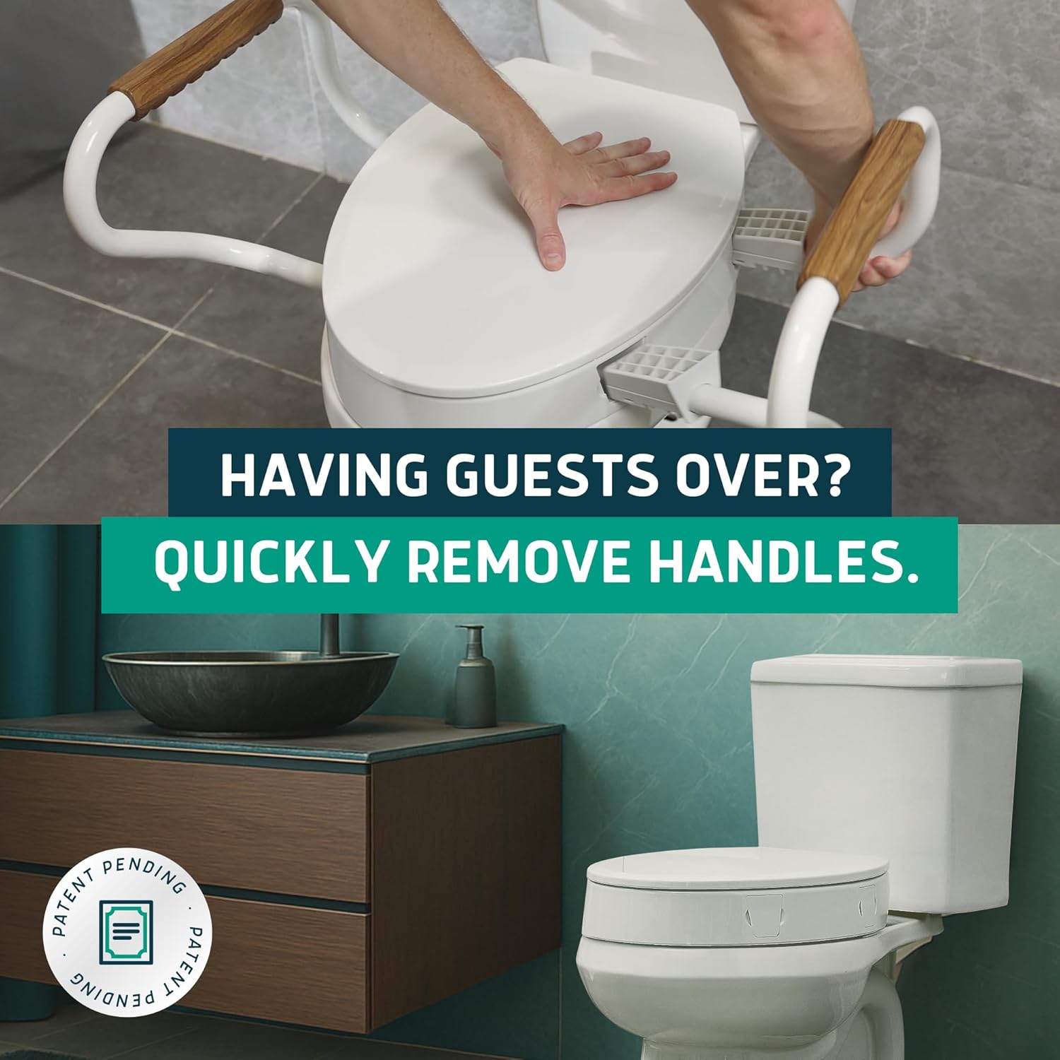 Solva Raised Toilet Seat with Handles - Elongated - Easy to Install Toilet Seat Risers for Seniors - Adds 3 Inches &