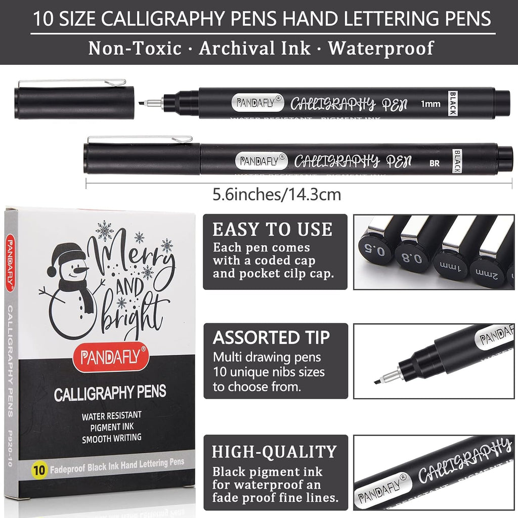 Calligraphy Pen, 10 Size Calligraphy Pens for Writing, Brush Pens Calligraphy Set for Beginners, Hand Lettering Pen