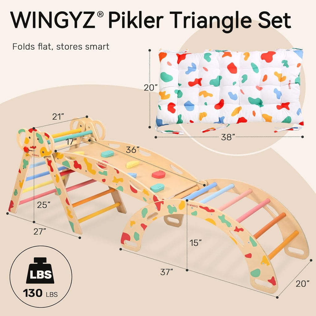 Pikler Triangle Set, Montessori Foldable 8-in-1 Jungle Gym & Reversible Animal Slide, Patent-Protected Climbing Set