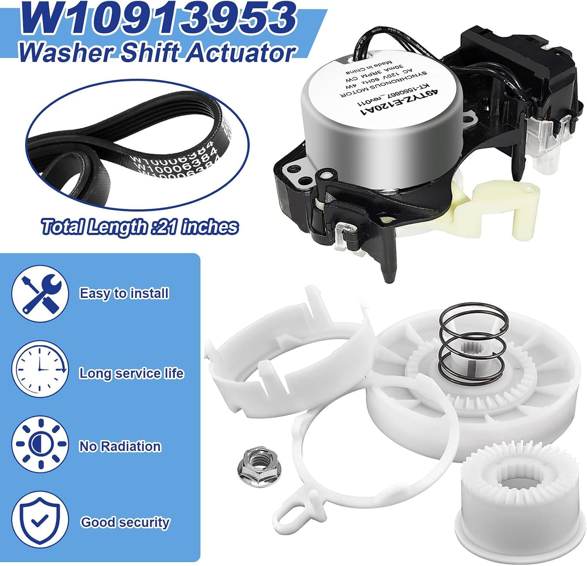 W10913953 W11481722 Washer Shift Actuator W10721967 Clutch W10006384 Belt