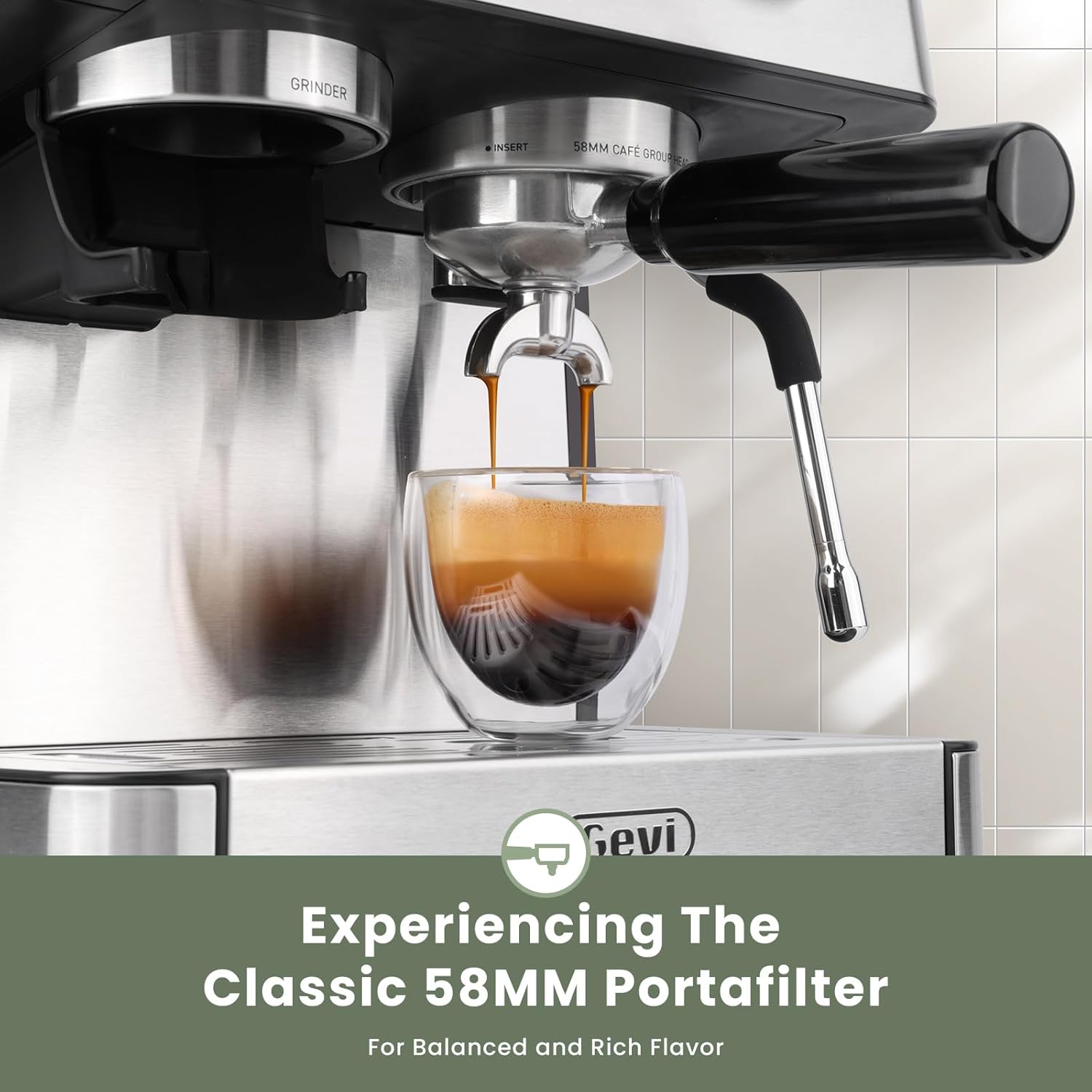 20 Bar Espresso Machine with Grinder & Steam Wand for Latte Cappuccino | Removable Water Tank, Powerful Milk Frother