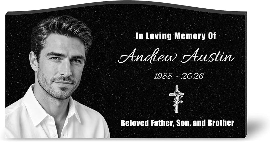 Personalized Granite Memorial Stone, Custom‑Engraved Grave Marker w/ Photo