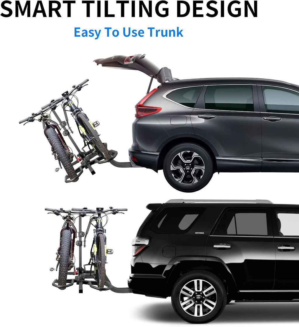 Hitch Bike Rack, Wobble Free Smart Tilting Folding Bicycle Car Racks for Standard, Fat Tire and Electric Bike, 2-Bike