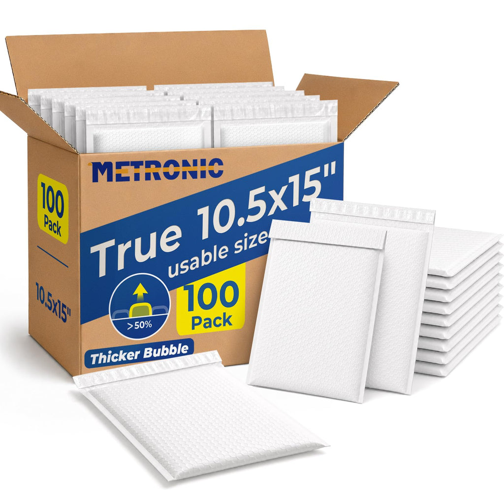 Bubble Mailers True 10.5x15" Usable Size Padded Envelopes 100 Pack