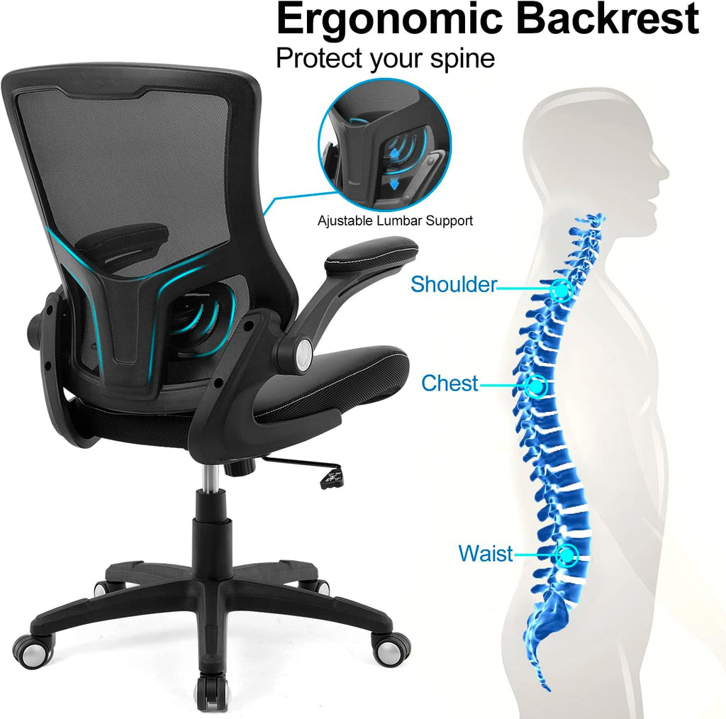 Office Chair Ergonomic Desk Chair, Computer PU Leather Home Office Chair, Swivel Mesh Back Adjustable Lumbar Support