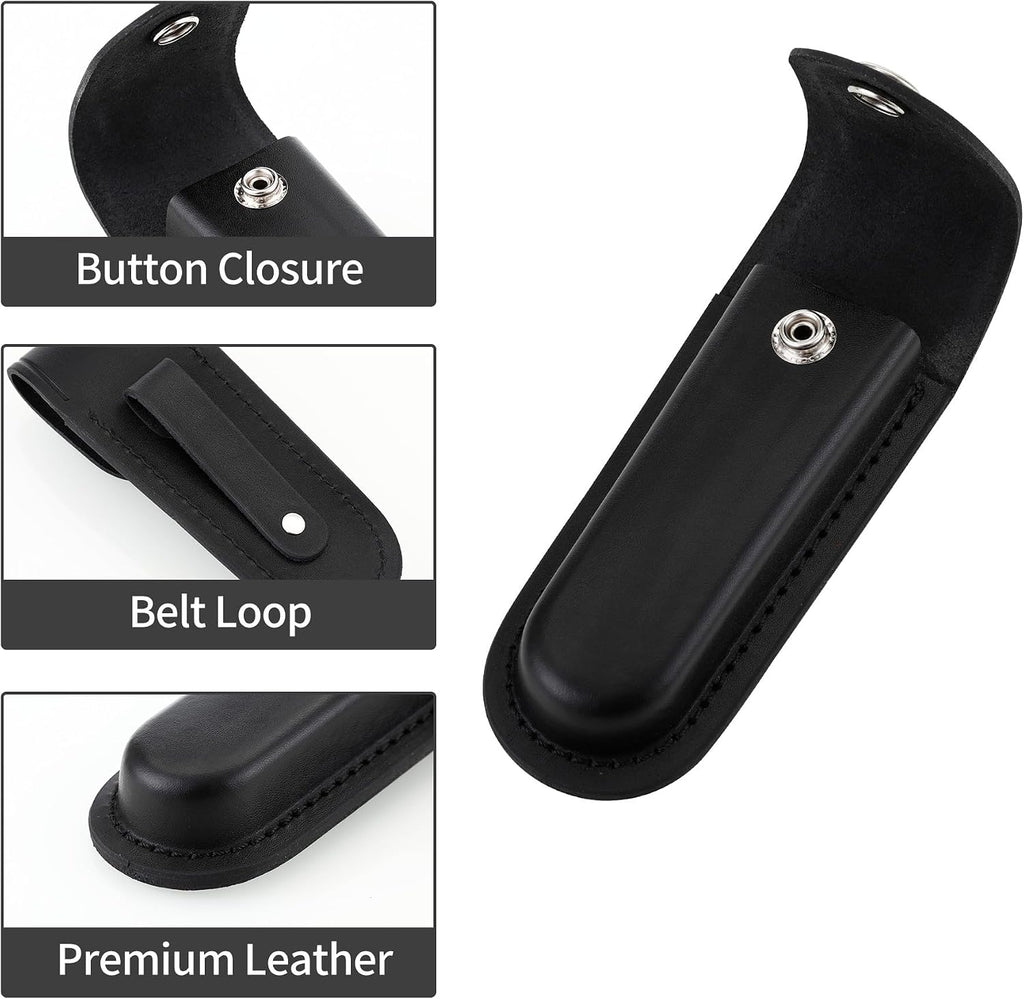 5-Inch Pocket Knife Sheath for Belt Carry | Black leather knife holster with snap closure and belt loop for outdoor