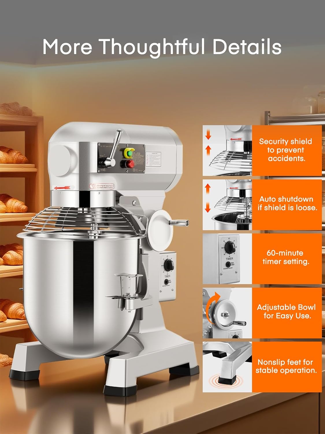 Commercial Mixer, Commercial Food Mixer, Dough Mixer with Stainless Steel