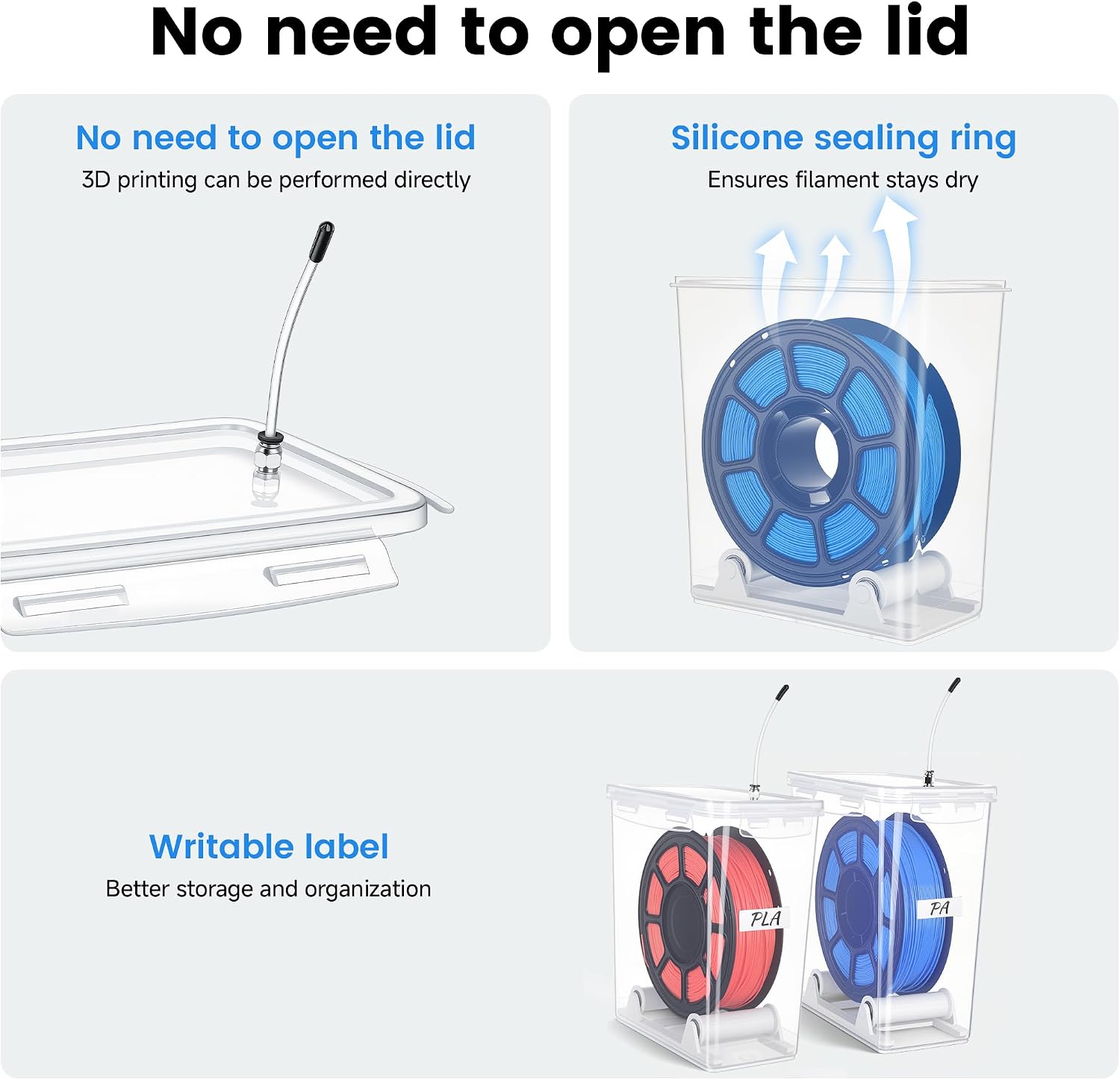 3D Printing Filament Storage Box, with Spool Holders(5.8L, 2 Pack) | air-Tight connectors Filament Dry Box for