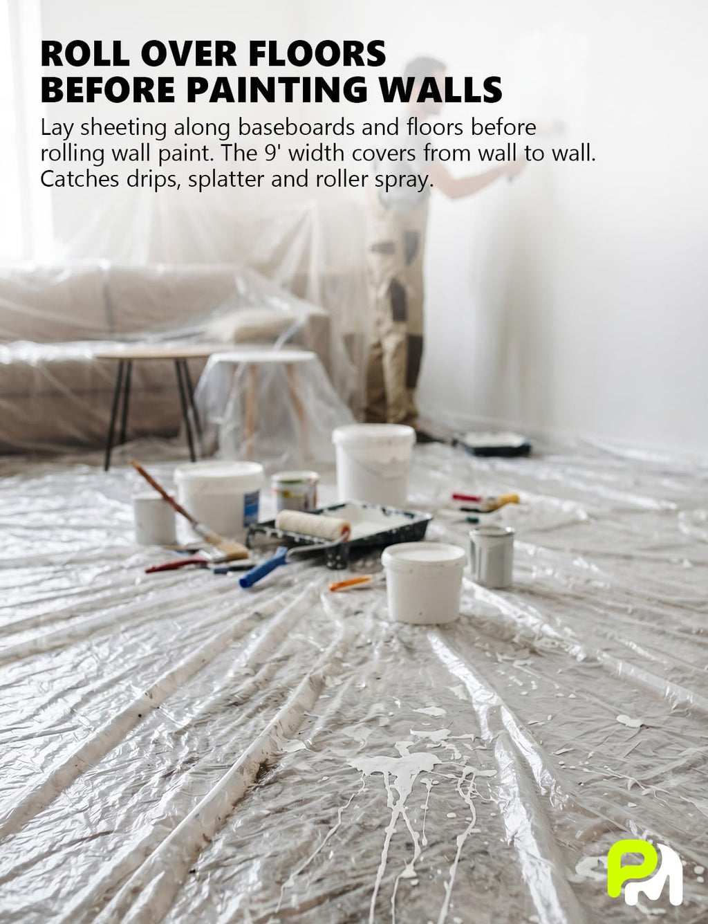 9' x 400' Clear Painters Plastic Sheeting Roll with Dispenser Box