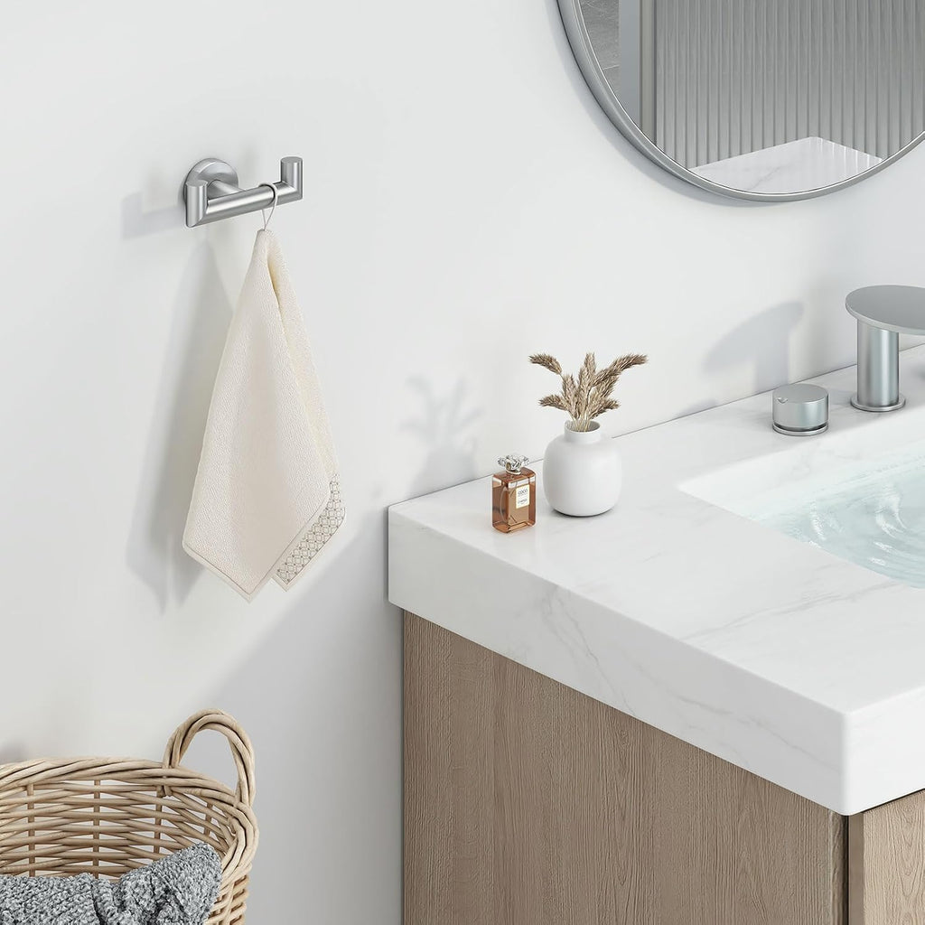 Towel Hook for Bathroom Wall, Hand Towel Holder Brushed Nickel | SUS304 Stainless Steel, Double Robe Coat Holder