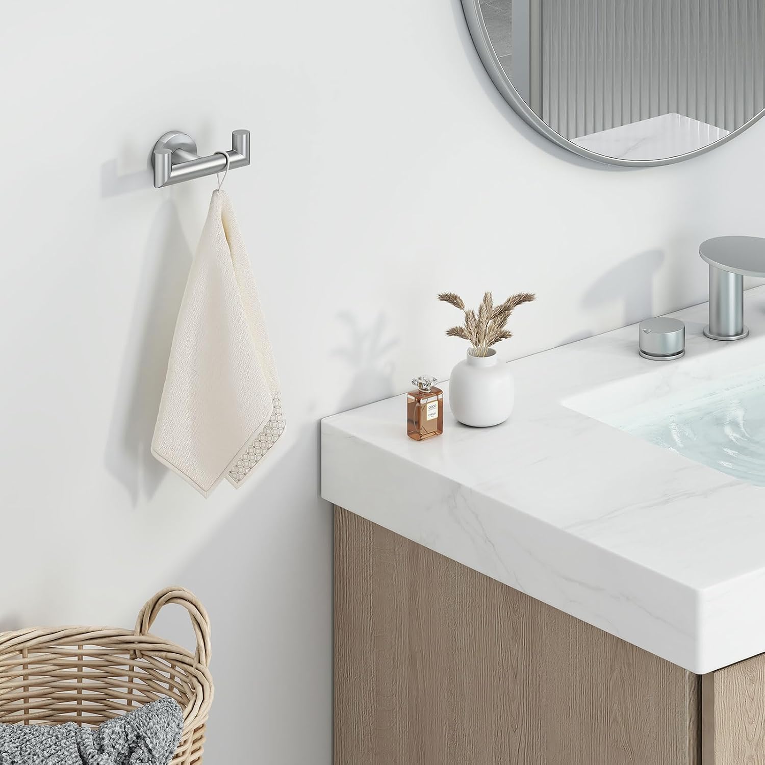 Towel Hook for Bathroom Wall, Hand Towel Holder Brushed Nickel | SUS304 Stainless Steel, Double Robe Coat Holder