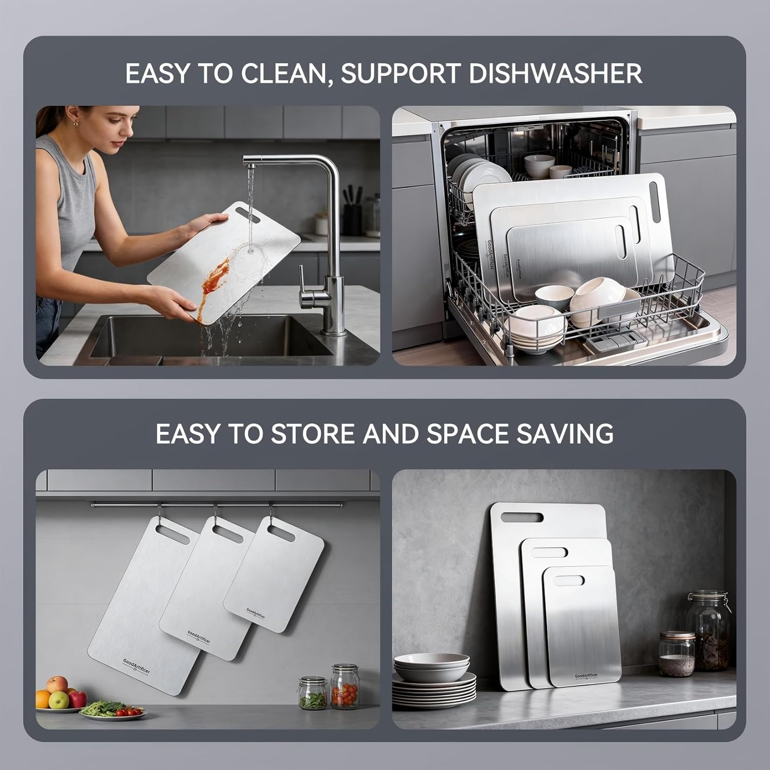 Titanium Cutting Boards Set of 3, 100% Pure Titanium Kitchen Cutting Board, Double-Sided Non-Toxic Cutting Board