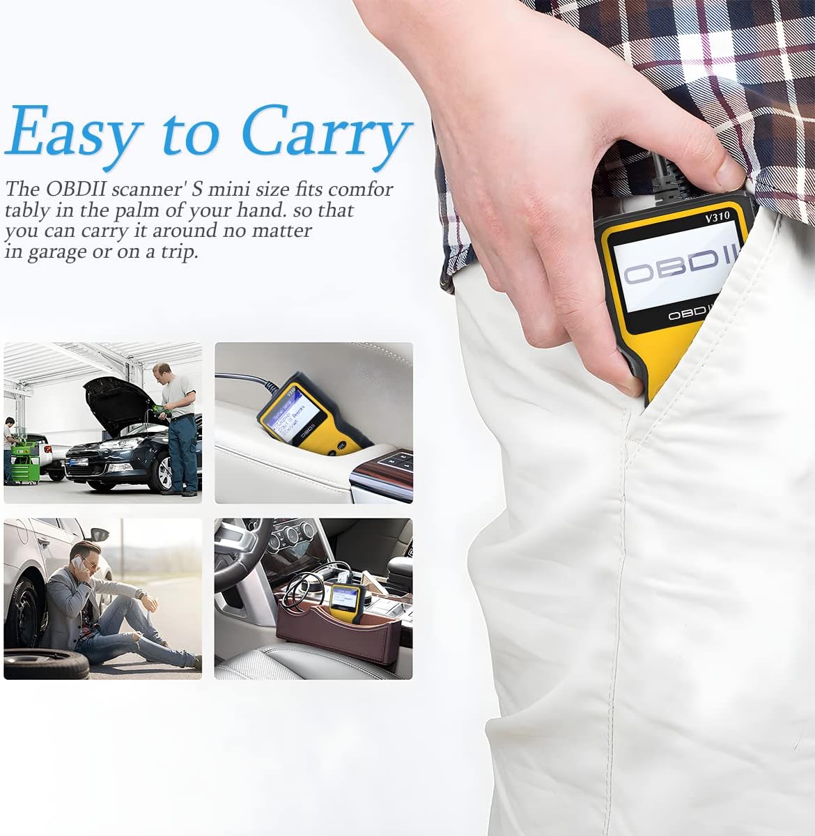 OBD2 Scanner Code Reader for Car Check Engine, Yellow | CAN Diagnostic Tool, Read and Erase Fault Codes, Probe for