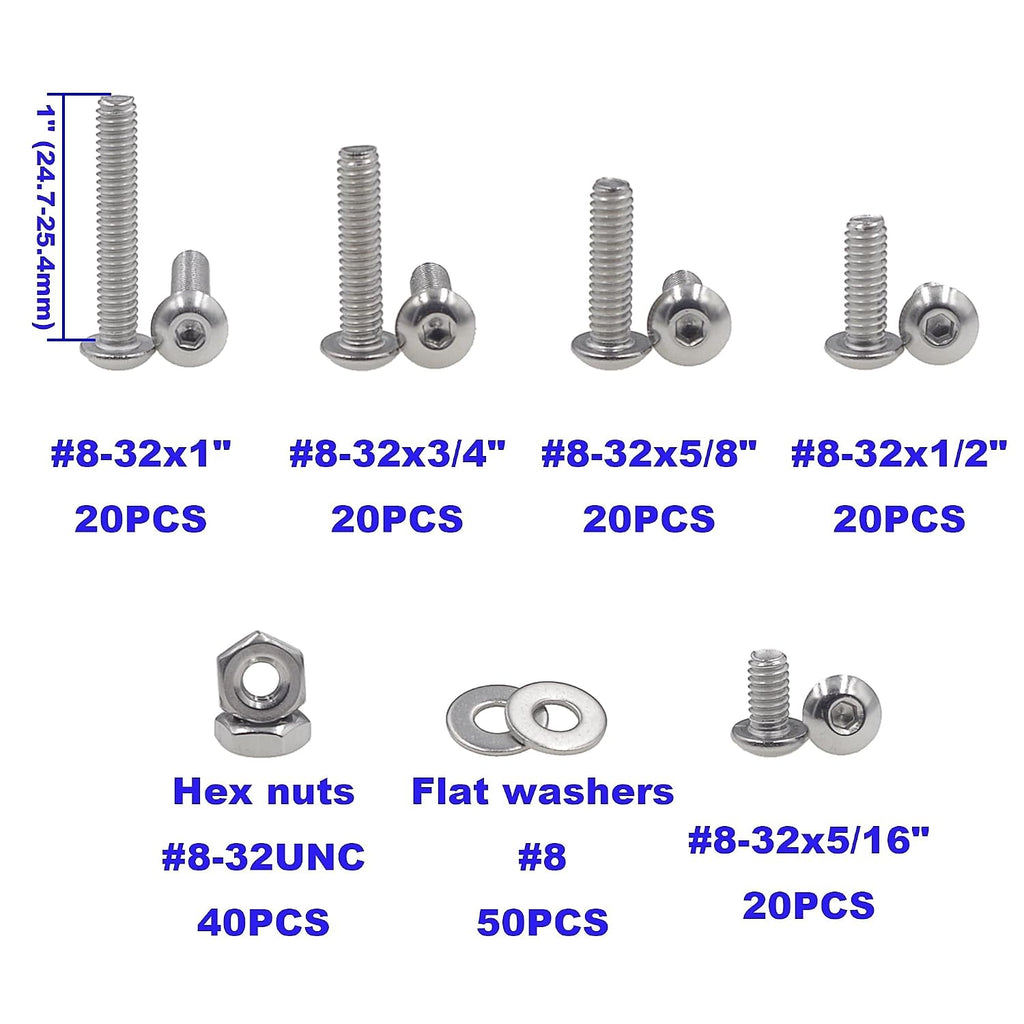#8-32 UNC 304 SS Button-Head Socket Cap Screws, Nuts & Washers Kit