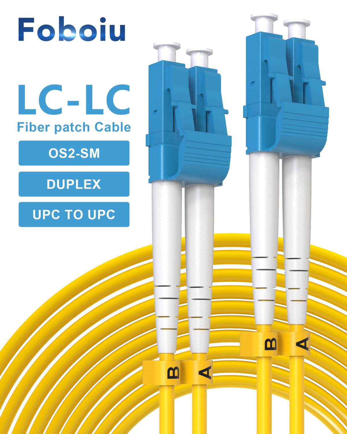 OS2 LC to LC Single Mode Fiber Patch Cable 0.5m/1.6ft 5 Pack, Duplex