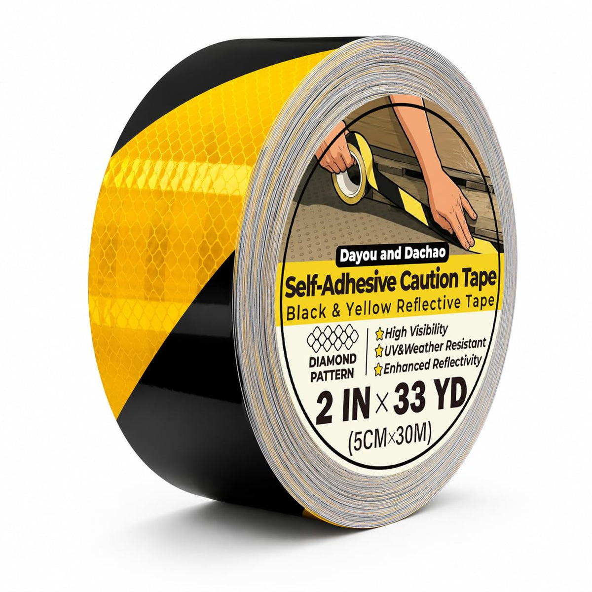 Black & Yellow Reflective Warning Tape (2 in x 33 YD)