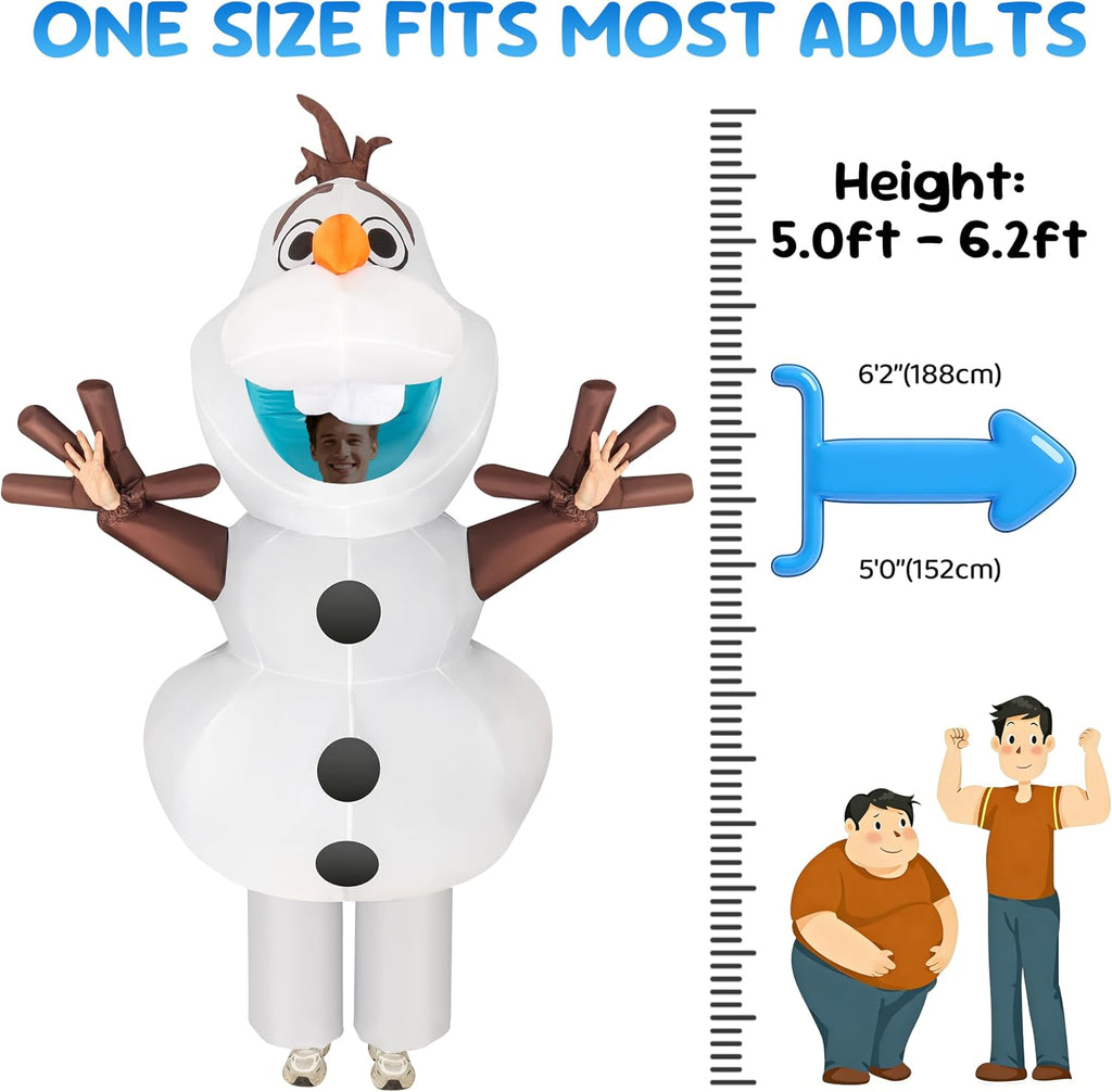 Olaf Inflatable Costume Adult, Blow Up Snowman Suit with Dual Fans, One Size Fits All Under 6.2ft, Funny Fancy Dress