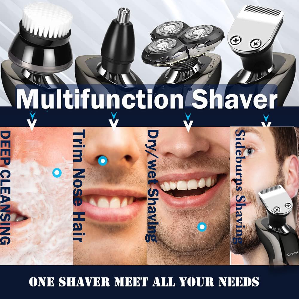Electric Shaver Razor for Men Rechargeable 100% Waterproof Rotary for Shaving with Nose Trimmer Sideburns Trimmer