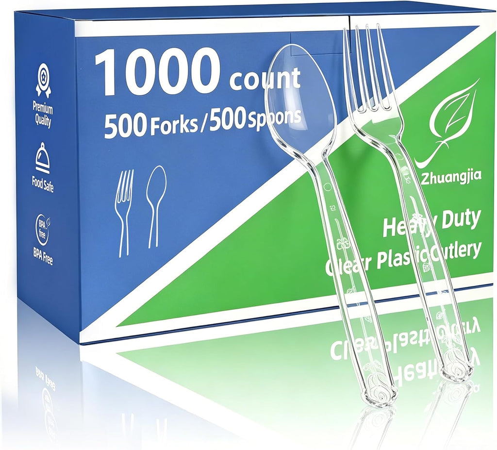 1000 Count Plastic Silverware Heavy Duty 500 Forks 500 Spoons
