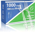 1000 Count Plastic Silverware Heavy Duty 500 Forks 500 Spoons